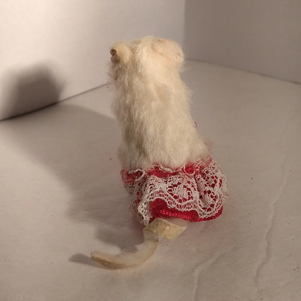 Original Fur Toy Mouse West Germany Miniature Red Eyes Christmas Gift Skirt - Picture 4 of 5